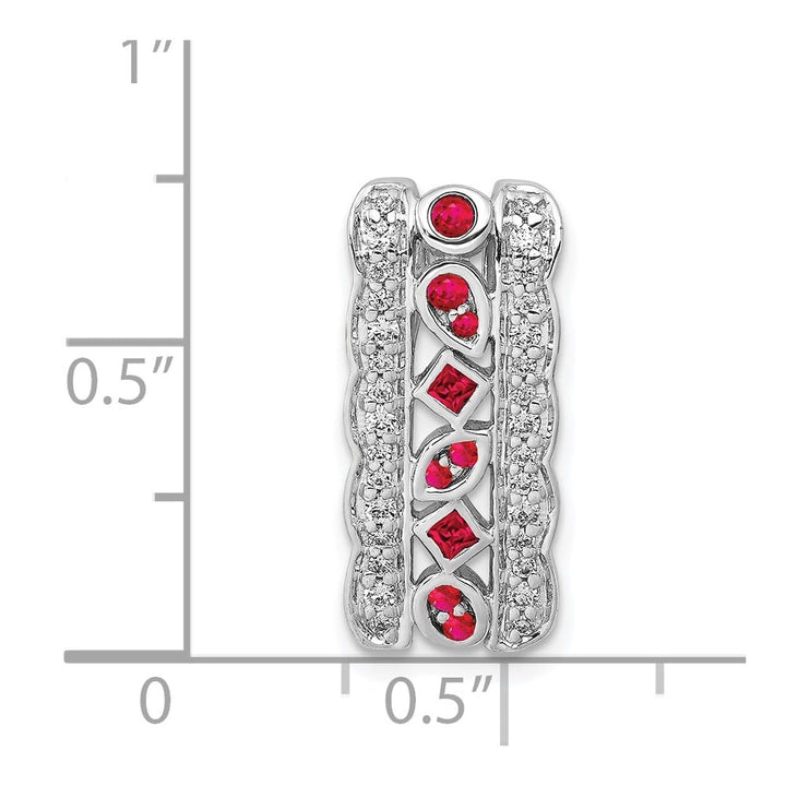 14K White Gold Diamond and .17 ct Ruby Fancy Vintage Chain Slide