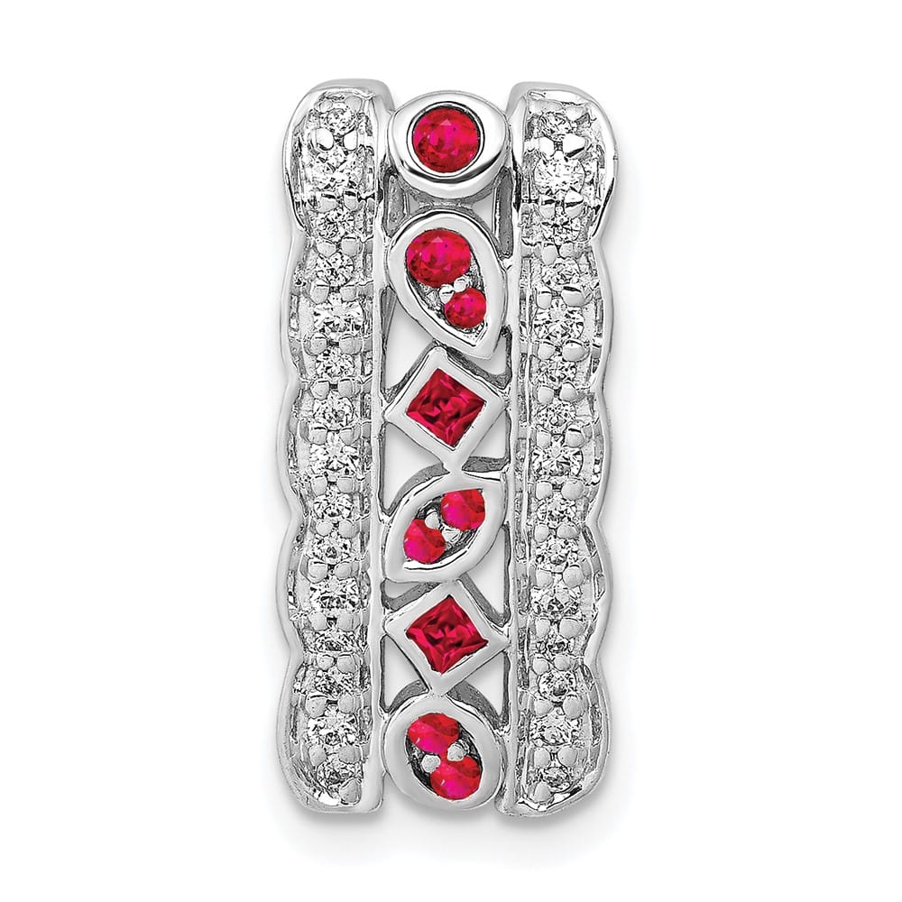 14K White Gold Diamond and .17 ct Ruby Fancy Vintage Chain Slide