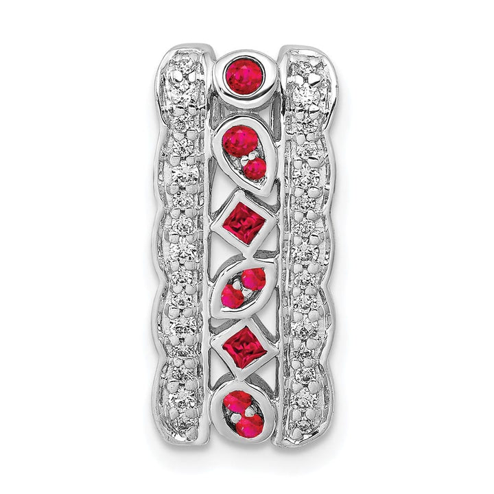14K White Gold Diamond and .17 ct Ruby Fancy Vintage Chain Slide