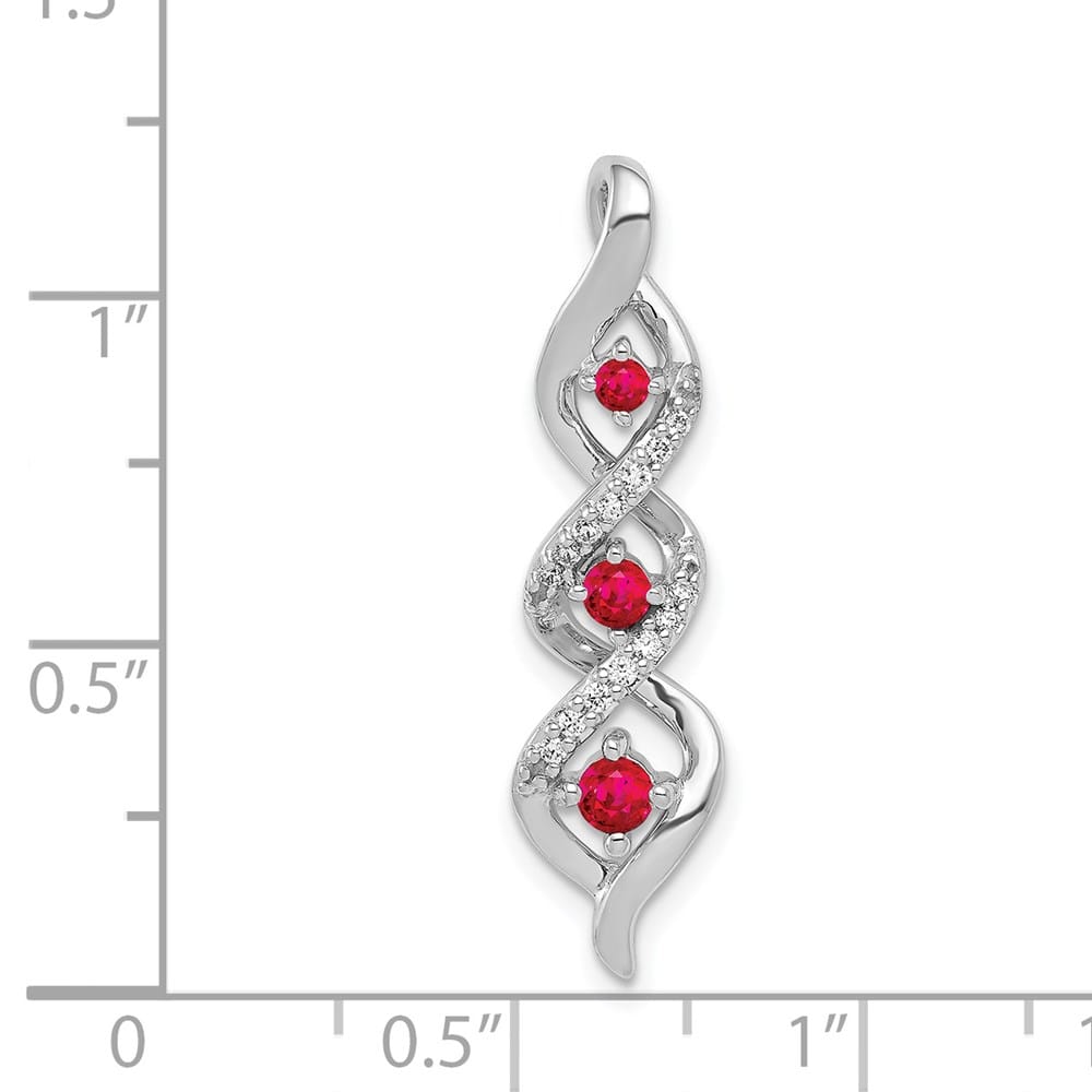 14K White Gold Diamond and .25 ct Ruby Twisted 3-stone Chain Slide