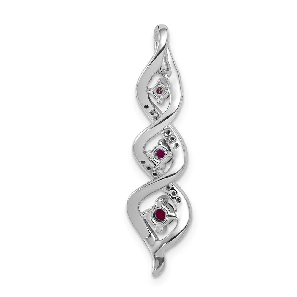 14K White Gold Diamond and .25 ct Ruby Twisted 3-stone Chain Slide