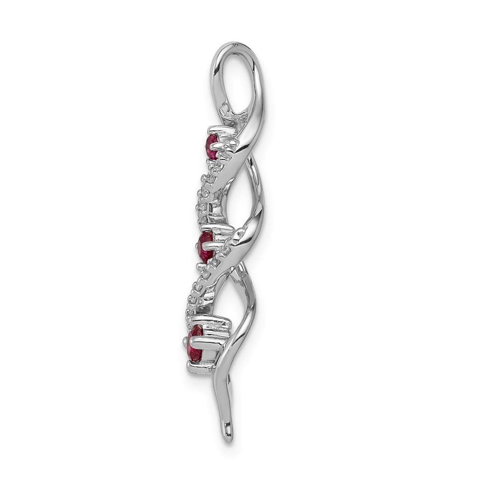 14K White Gold Diamond and .25 ct Ruby Twisted 3-stone Chain Slide