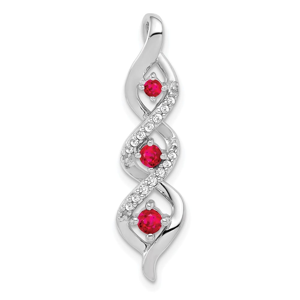 14K White Gold Diamond and .25 ct Ruby Twisted 3-stone Chain Slide