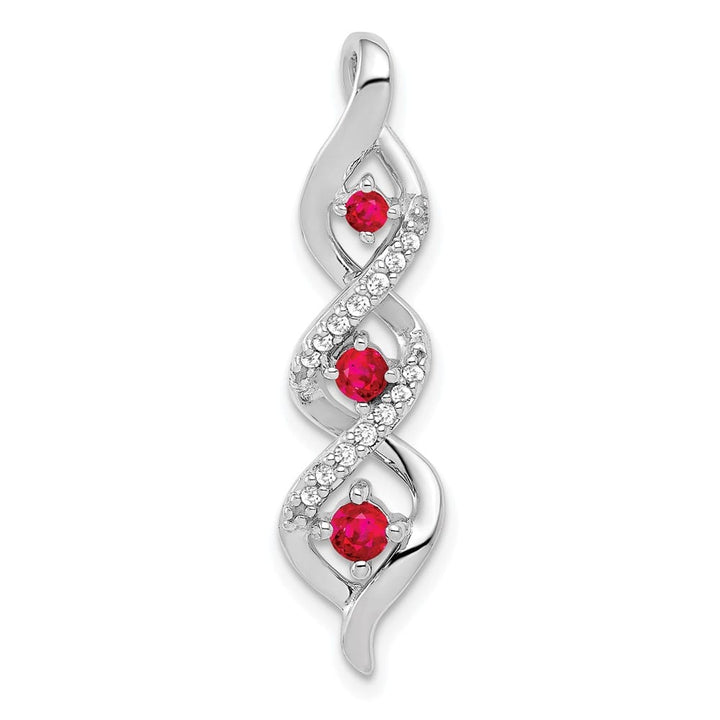 14K White Gold Diamond and .25 ct Ruby Twisted 3-stone Chain Slide