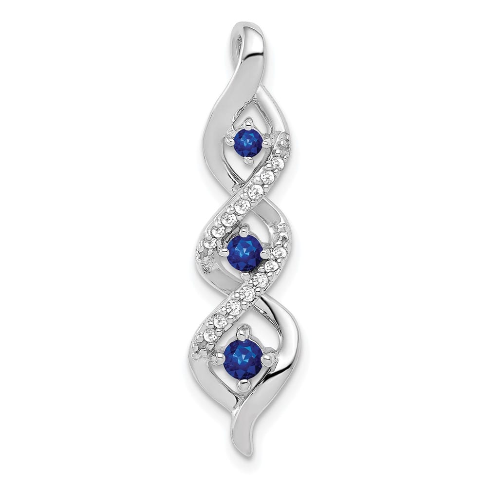 14K White Gold Diamond and .26 Sapphire Twisted 3-stone Chain Slide