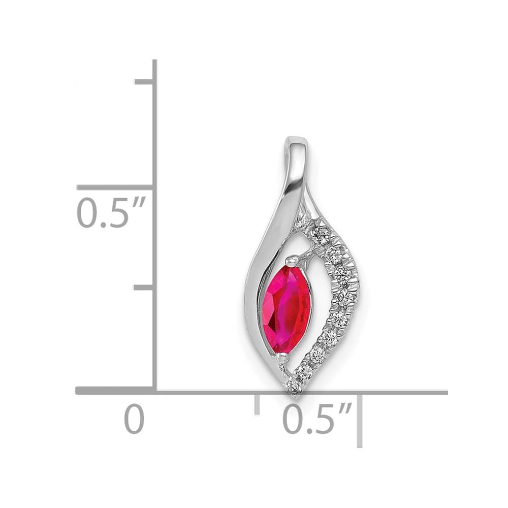 14K White Gold Diamond and .32 ct Marquise Ruby Chain Slide