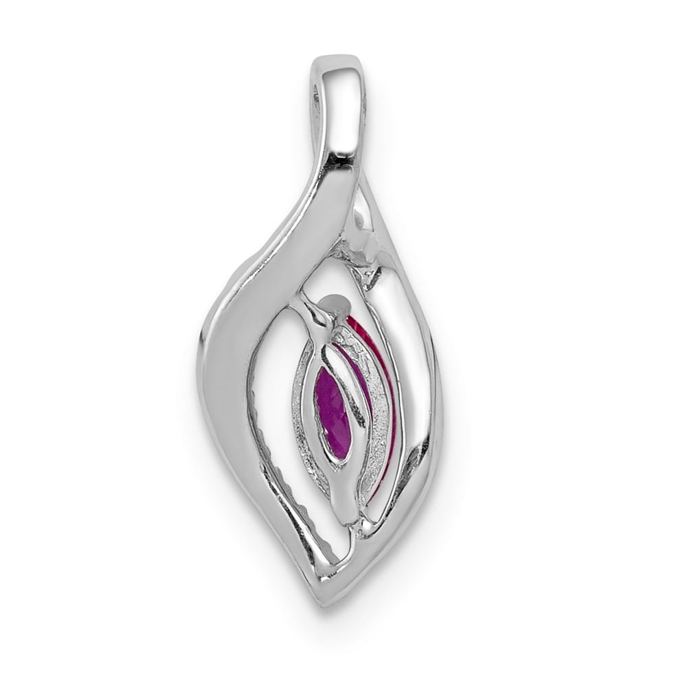 14K White Gold Diamond and .32 ct Marquise Ruby Chain Slide