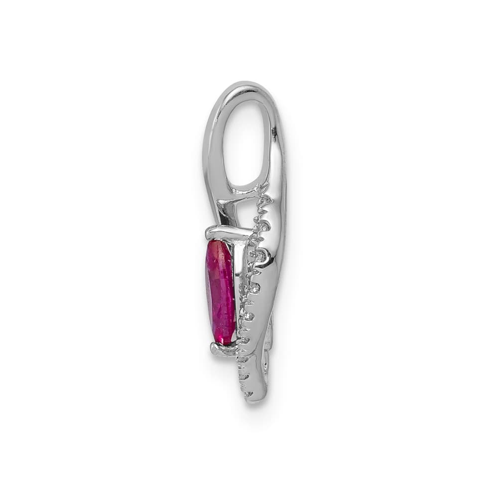 14K White Gold Diamond and .32 ct Marquise Ruby Chain Slide