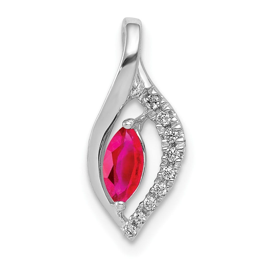 14K White Gold Diamond and .32 ct Marquise Ruby Chain Slide