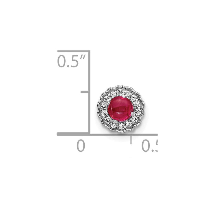 14K White Gold Diamond and .38 ct Ruby Cabochon Halo Chain Slide