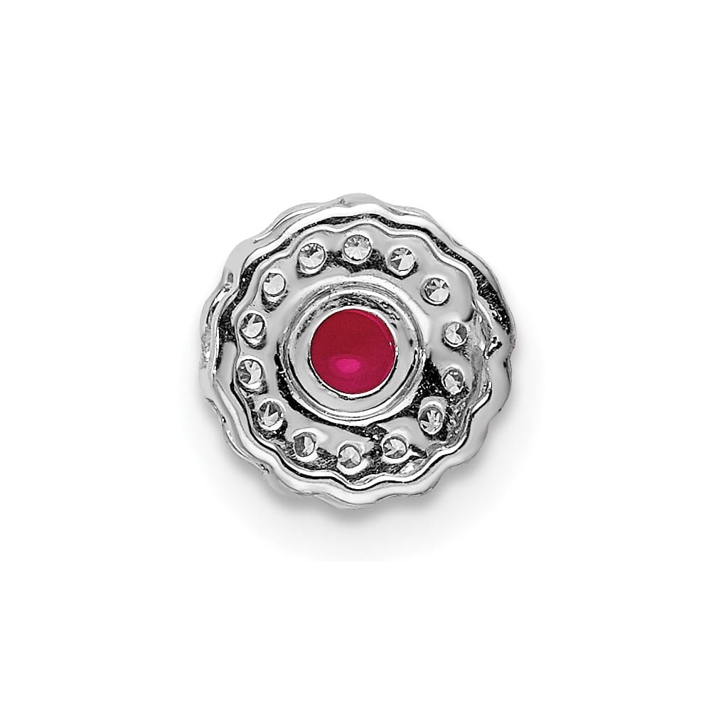 14K White Gold Diamond and .38 ct Ruby Cabochon Halo Chain Slide