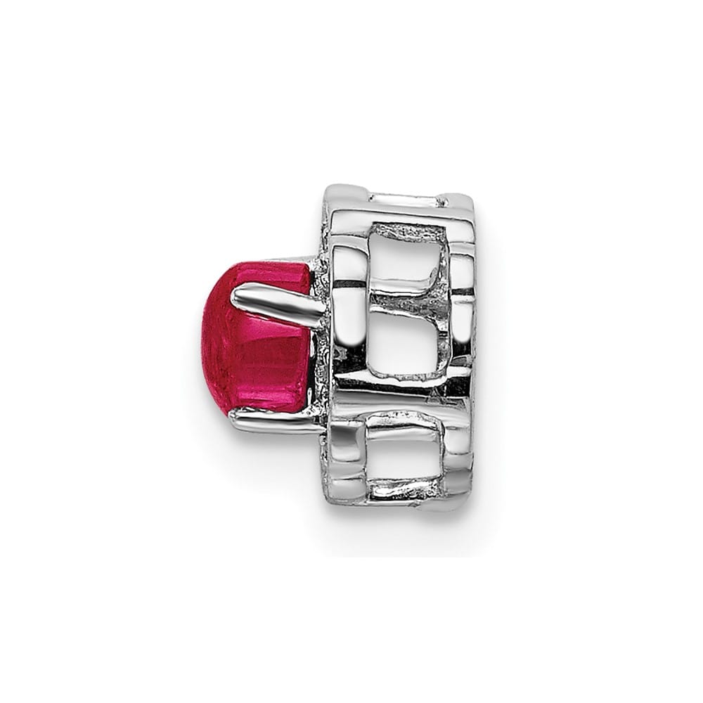 14K White Gold Diamond and .38 ct Ruby Cabochon Halo Chain Slide