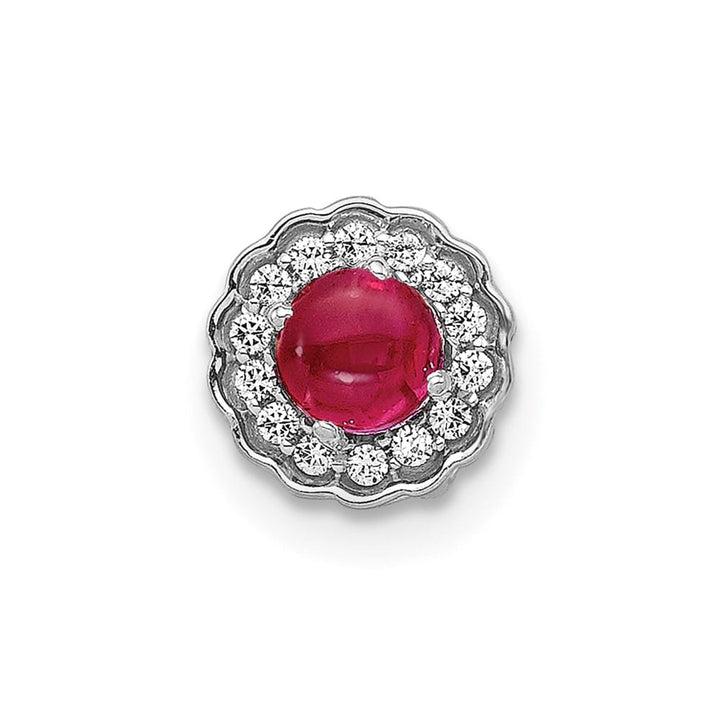 14K White Gold Diamond and .38 ct Ruby Cabochon Halo Chain Slide