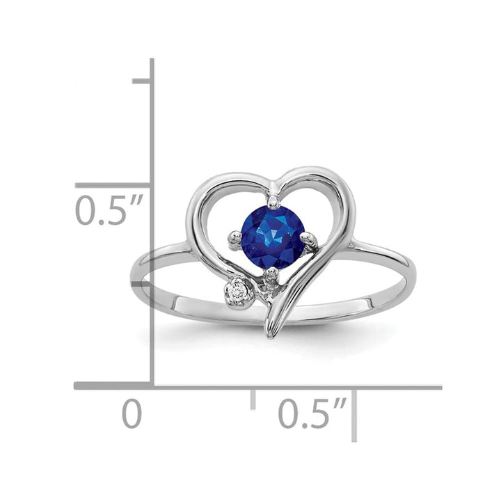14k White Gold Diamond and 4 mm Blue Sapphire Heart Ring