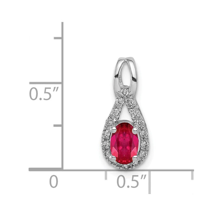 14K White Gold Diamond and .50 ct Oval Ruby Teardrop Halo Pendant
