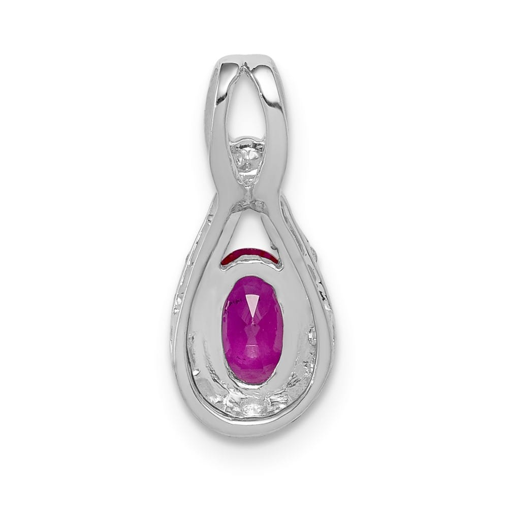 14K White Gold Diamond and .50 ct Oval Ruby Teardrop Halo Pendant