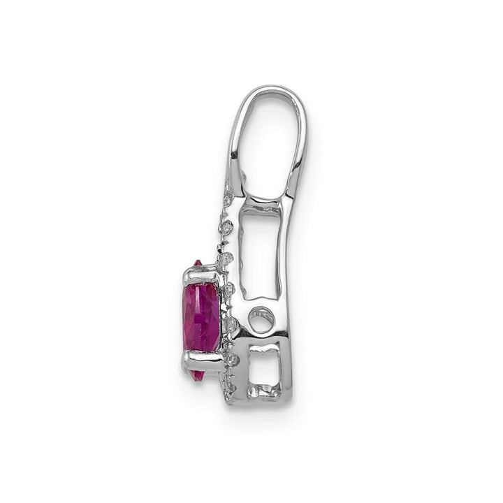 14K White Gold Diamond and .50 ct Oval Ruby Teardrop Halo Pendant