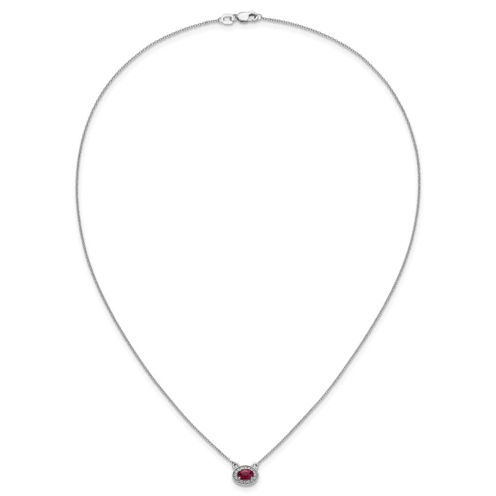 14K White Gold Diamond and 6x4mm Oval Ruby Halo East-West 18 Necklace