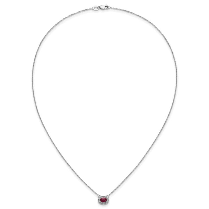 14K White Gold Diamond and 6x4mm Oval Ruby Halo East-West 18 Necklace