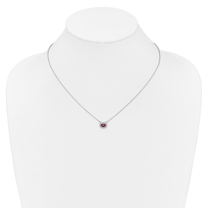 14K White Gold Diamond and 6x4mm Oval Ruby Halo East-West 18 Necklace
