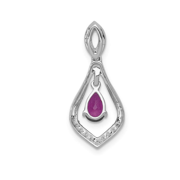 14K White Gold Diamond and 6x4mm Pear Ruby Teardrop Dangle Pendant