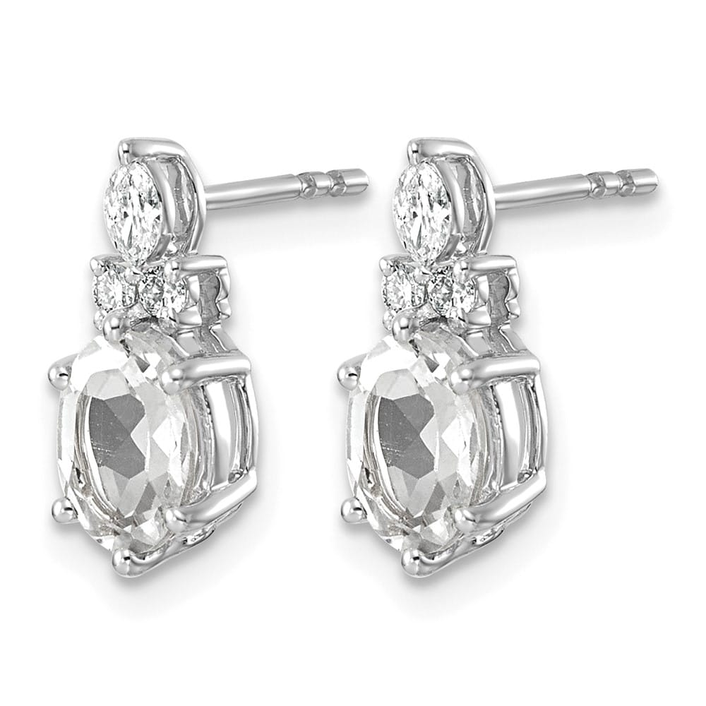 14K White Gold Diamond and 7x5 Oval April/White Topaz Post Earrings, view 2 of 4