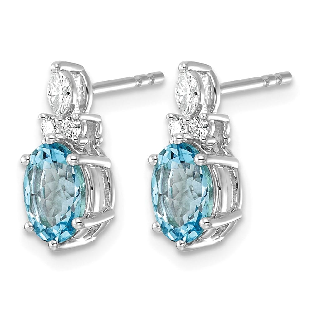 14K White Gold Diamond and 7x5 Oval December/Blue Topaz Post Earrings, view 2 of 4