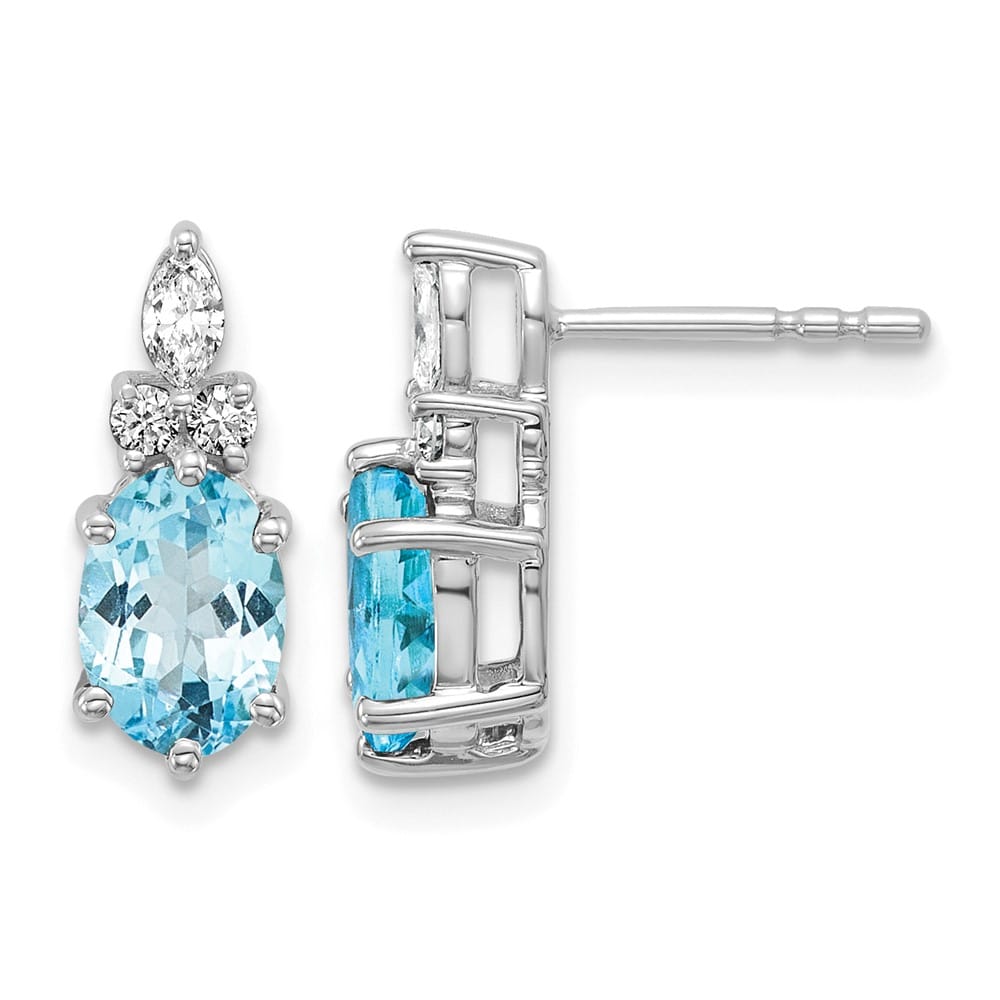 14K White Gold Diamond and 7x5 Oval December/Blue Topaz Post Earrings, view 1 of 4