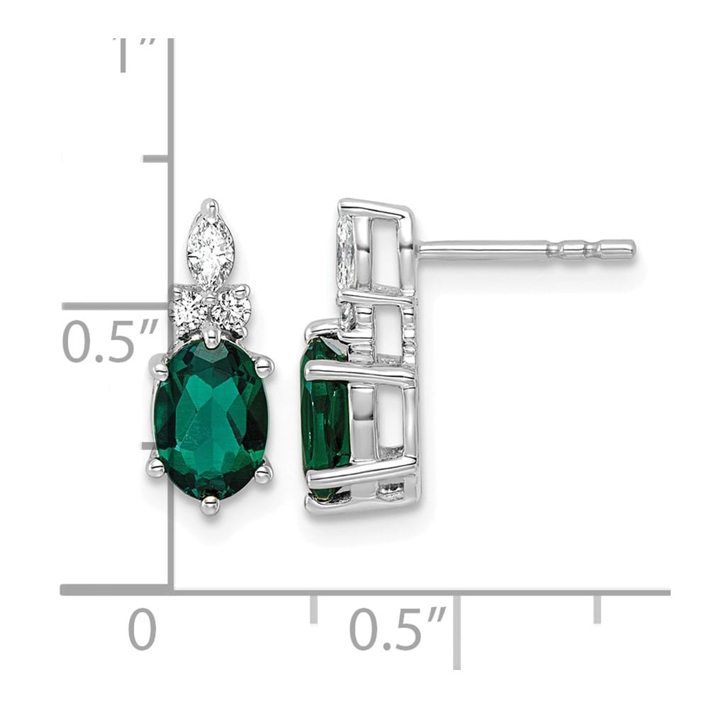14K White Gold Diamond and 7x5 Oval Lab Post Earrings, view 3 of 8