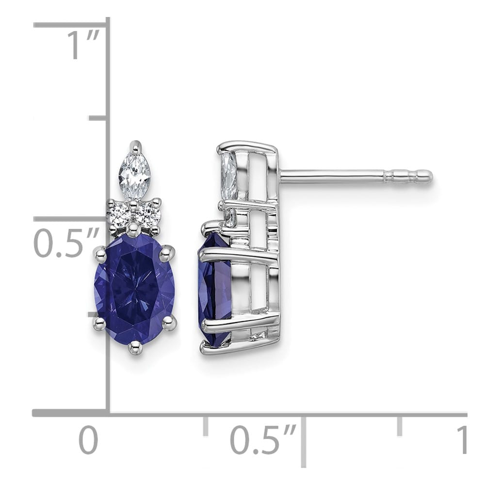 14K White Gold Diamond and 7x5 Oval Lab Post Earrings, view 7 of 8