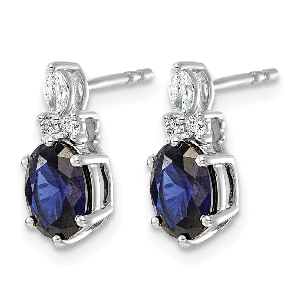 14K White Gold Diamond and 7x5 Oval Lab Post Earrings, view 6 of 8
