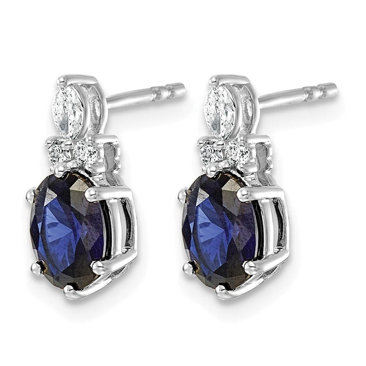 14K White Gold Diamond and 7x5 Oval Lab Post Earrings, view 6 of 8