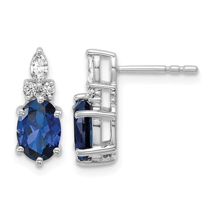 14K White Gold Diamond and 7x5 Oval Lab Post Earrings, view 5 of 8