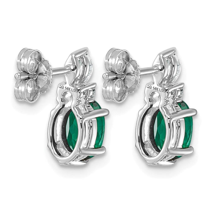 14K White Gold Diamond and 7x5 Oval Lab Post Earrings, view 4 of 8