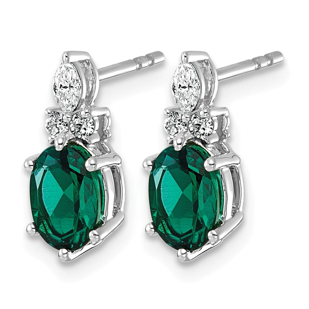 14K White Gold Diamond and 7x5 Oval Lab Post Earrings, view 2 of 8