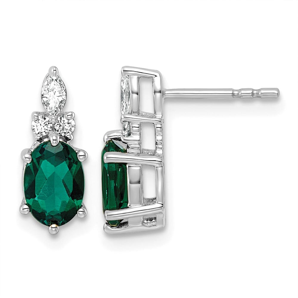14K White Gold Diamond and 7x5 Oval Lab Post Earrings, view 1 of 8
