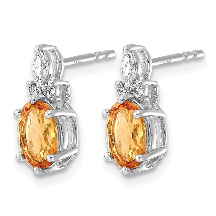 14K White Gold Diamond and 7x5 Oval Post Earrings, view 18 of 20