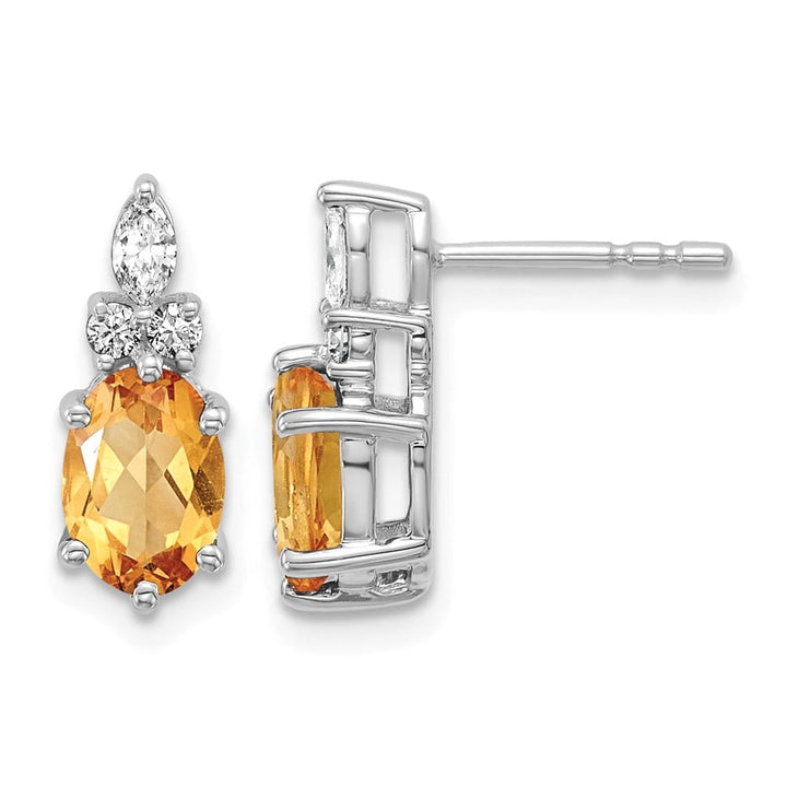 14K White Gold Diamond and 7x5 Oval Post Earrings, view 17 of 20