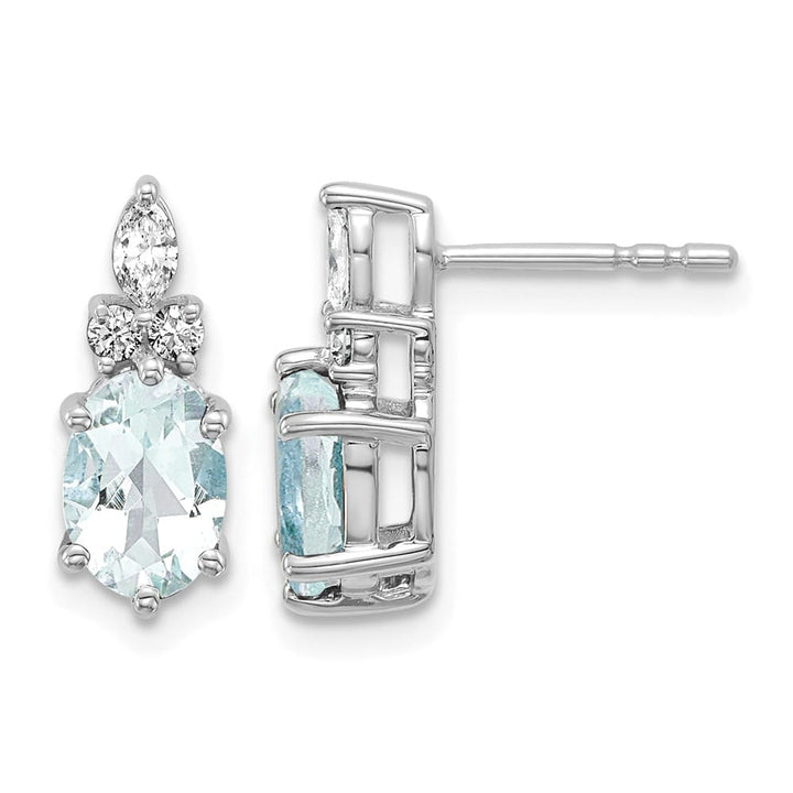 14K White Gold Diamond and 7x5 Oval Post Earrings, view 9 of 20