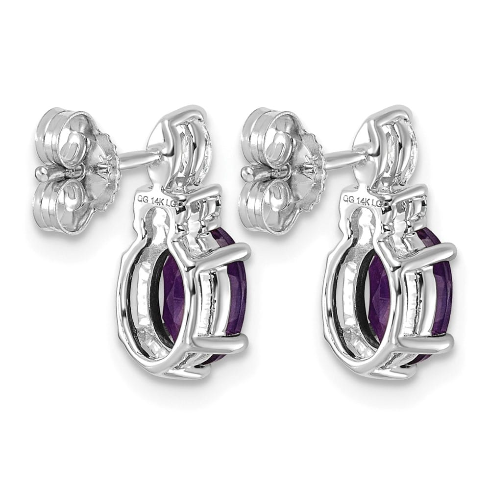 14K White Gold Diamond and 7x5 Oval Post Earrings, view 8 of 20