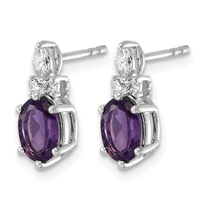 14K White Gold Diamond and 7x5 Oval Post Earrings, view 6 of 20