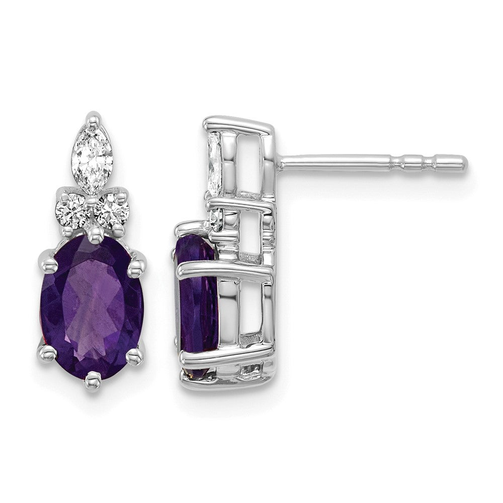 14K White Gold Diamond and 7x5 Oval Post Earrings, view 5 of 20