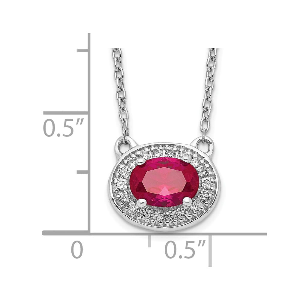 14K White Gold Diamond and 7x5mm Oval Ruby Halo East-West 18 Necklace