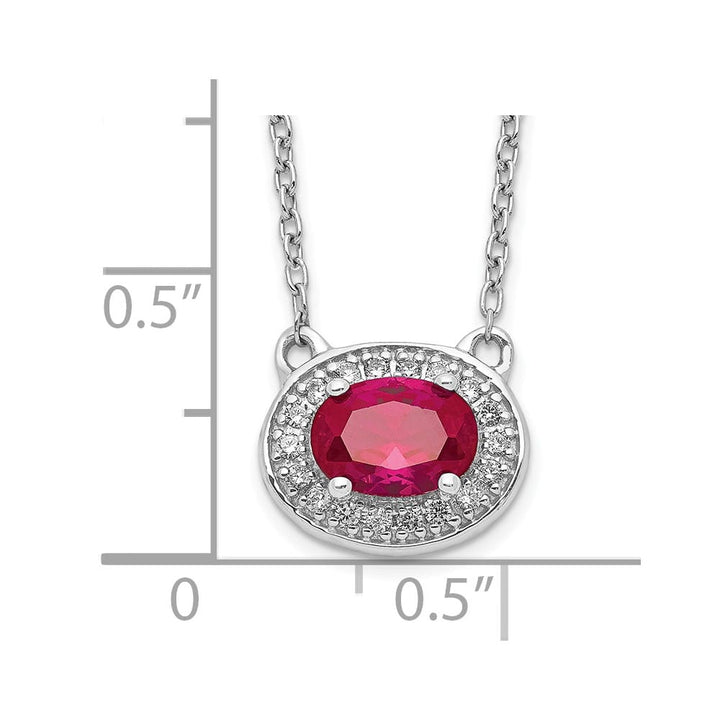 14K White Gold Diamond and 7x5mm Oval Ruby Halo East-West 18 Necklace