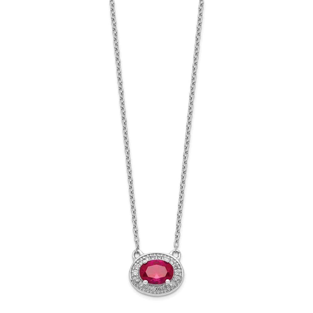 14K White Gold Diamond and 7x5mm Oval Ruby Halo East-West 18 Necklace