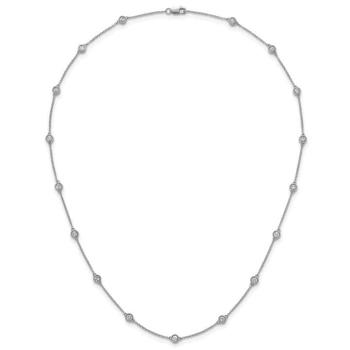14K White Gold Diamond and Cable Chain 17-Station 18 inch Necklace