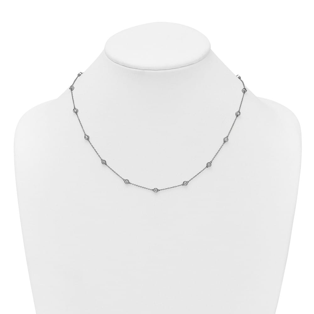 14K White Gold Diamond and Cable Chain 17-Station 18 inch Necklace