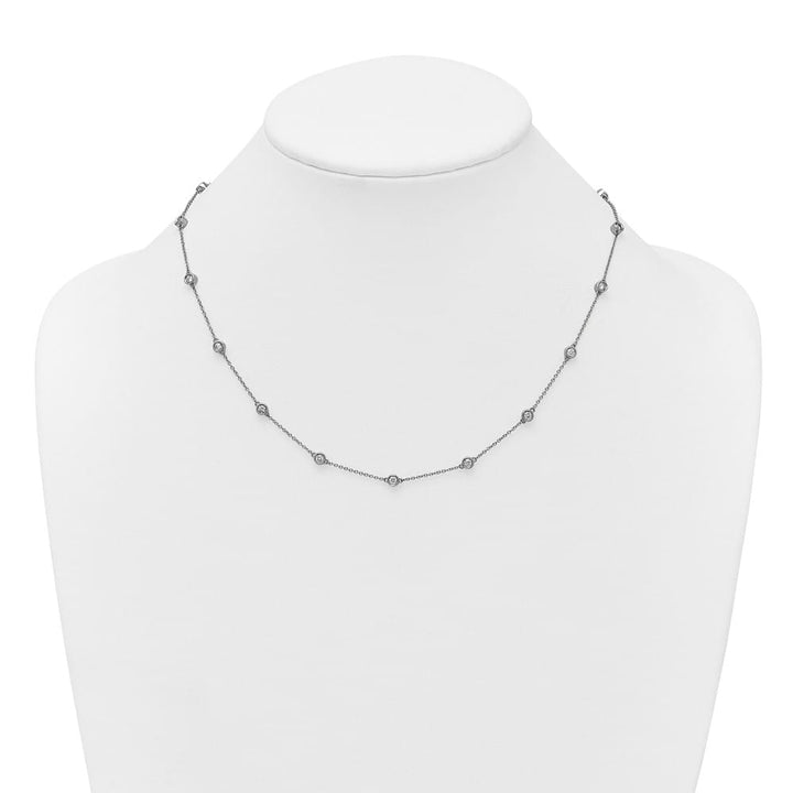 14K White Gold Diamond and Cable Chain 17-Station 18 inch Necklace