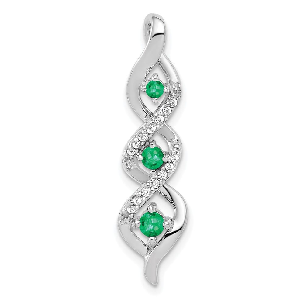 14K White Gold Diamond and Emerald Twisted 3-stone Chain Slide