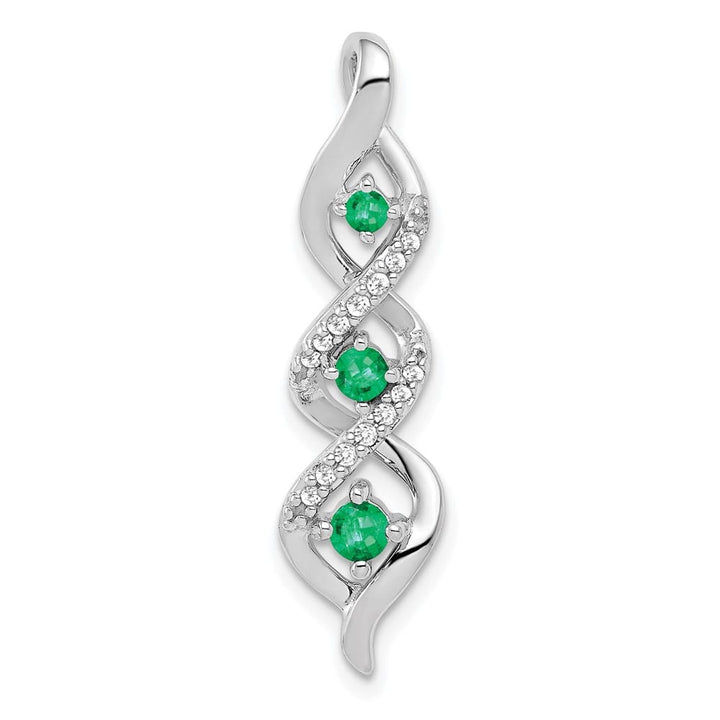 14K White Gold Diamond and Emerald Twisted 3-stone Chain Slide